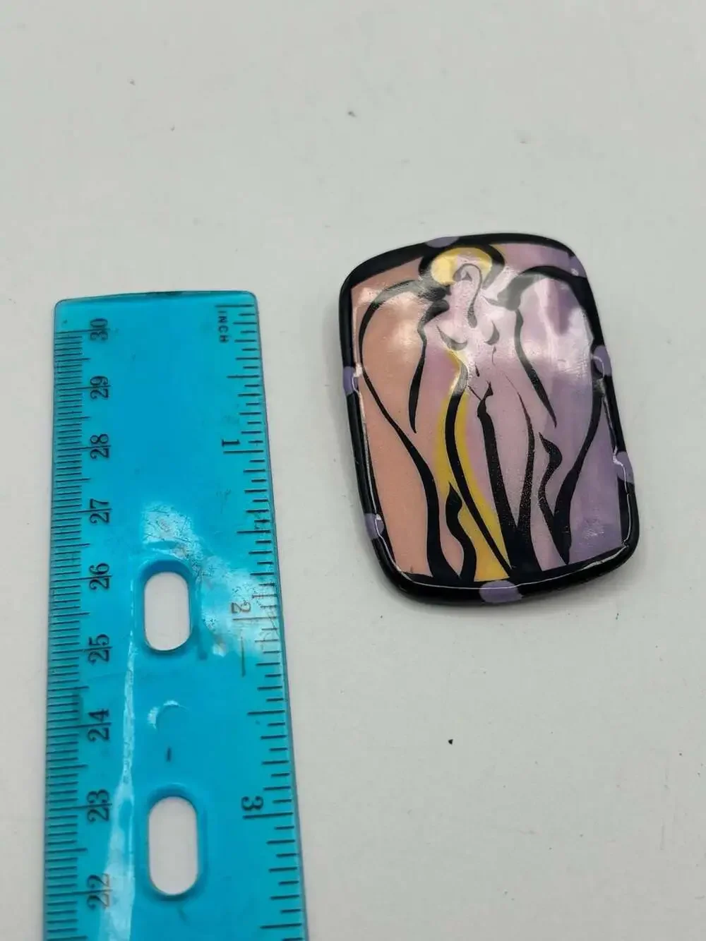 Vintage Hand-Painted Artisan Ceramic Abstract Female Figure Pin Brooch